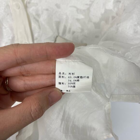 Evidence | White Sheer Floral Button Semi Cropped Camp Shirt Blouse - Picture 10 of 10